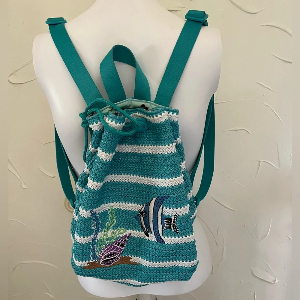 Vera Bradley Antilles Aquatic Straw Drawstring Small Backpack Bundle - Picture 9 of 16